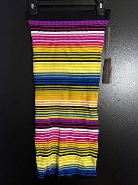 NY&Co Eva Mendes Multicolor Striped Knit Midi Skirt - Yellow/Blue/Pink